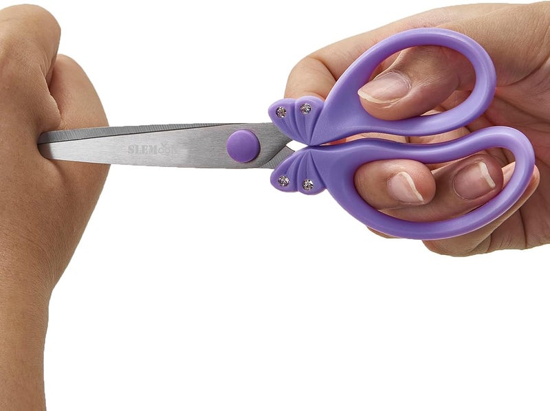 SLEMOON Scissors for Kids Ages 4-8 | Blunt Tip Safety Toddler Scissors, Stainless Steel Blades, ABS Plastic | School Craft Supplies, Art Projects, Pink (Princess Design with Rhinestones) - Image 4